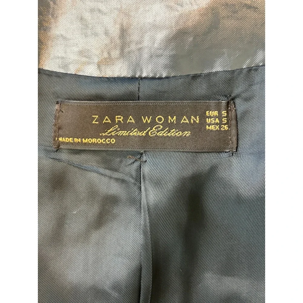Zara Woman Limited Edition Metallic Coated Cotton Jacket Grey Small Collarless‎